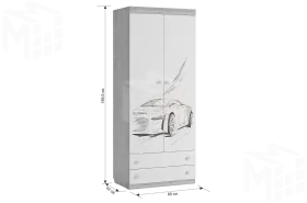 Шкаф комбинированный (с ящ. 2-створчатый) Форсаж  дуб крафт золотой/белый