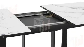 Стол обеденный Орфей Черный муар, Стекло глянцевое белый мрамор
