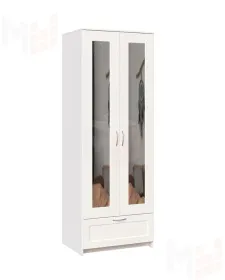 Шкаф Сириус 2 двери 1 ящик с зеркалами, белый (высота 220 см)