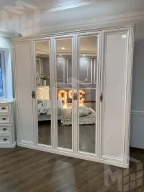 Шкаф Натали 6-дверный (2+2+2) с зеркалом белый глянец