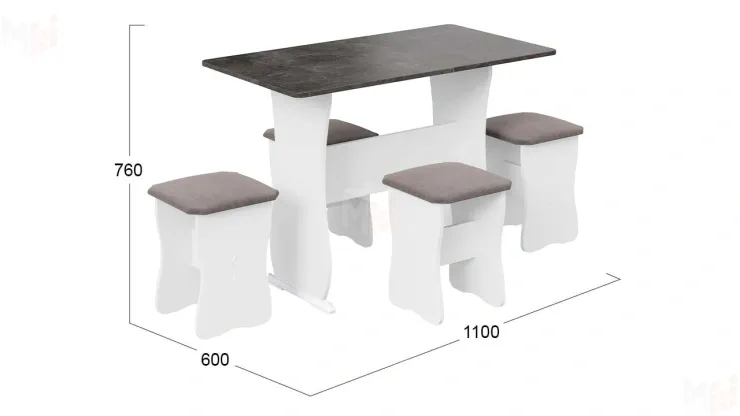 Обеденная группа тип 1 - МФ-101.006 Белый, Ателье темный,  Иск.замша Stone