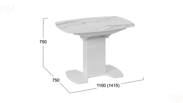 Стол обеденный Портофино - СМ(ТД)-105.01.11(1) Белый глянец, Стекло глянцевое белый мрамор