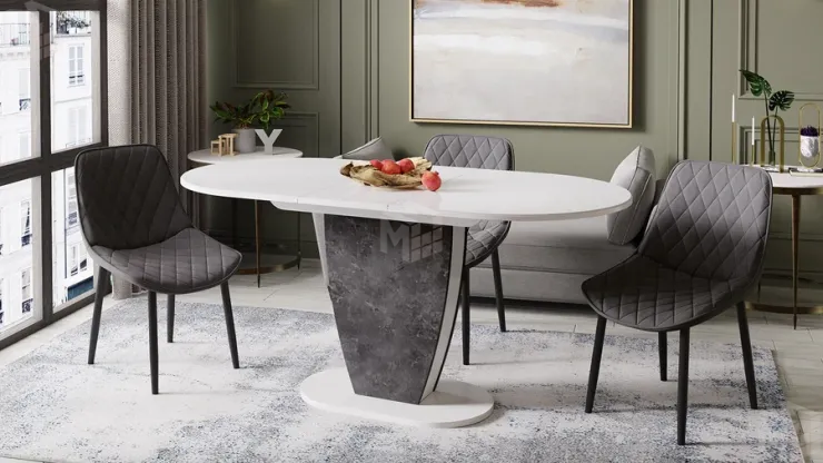 Стол обеденный Монреаль Тип 1 Белый глянец, Моод темный
