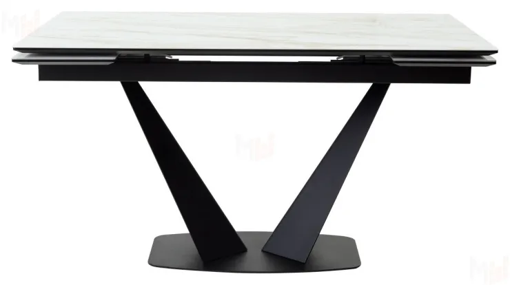 Стол Ниагара 140 бежевый мрамор, стекло/ черный