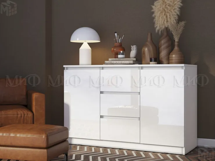 Комод Челси 2 двери 3 ящика (белый/белый глянец)