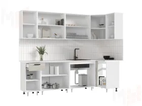 Кухня Рио New угловая 2,6*1,0 м (490) Дуб крафт белый, Белый (Антарес)