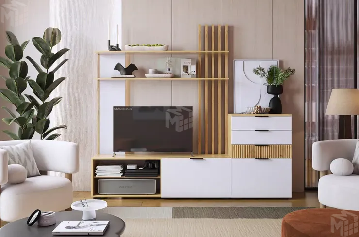 Гостиная Бери К3 дуб крафт золотой/белое дерево