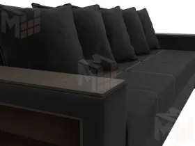 Диван прямой Дубай Лайт полки слева ( Черный\Черный )