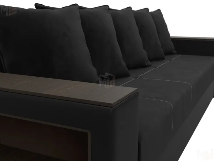 Диван прямой Дубай Лайт полки слева ( Черный\Черный )