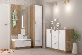 Модульная прихожая Эго Дуб Крафт золотой/Белый глянец Вариант 9