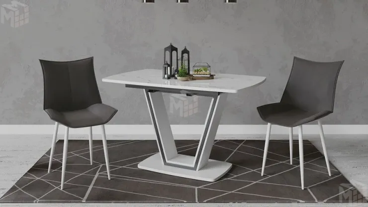 Стол обеденный Дели Тип 1 Белый глянец, Стекло матовое белый мрамор