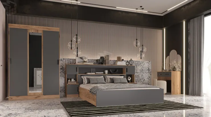 Шкаф купе Бася (крафт золотой/графит)