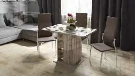 Стол раздвижной Мюнхен Тип 1 Дуб Сонома трюфель, Стекло бежевое с рисунком