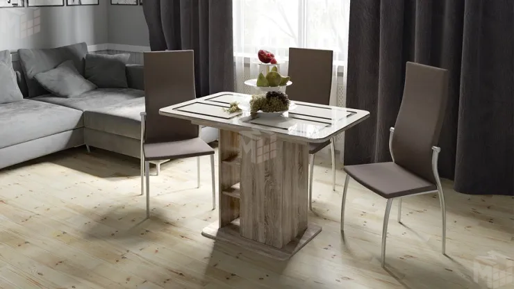 Стол раздвижной Мюнхен Тип 1 Дуб Сонома трюфель, Стекло бежевое с рисунком