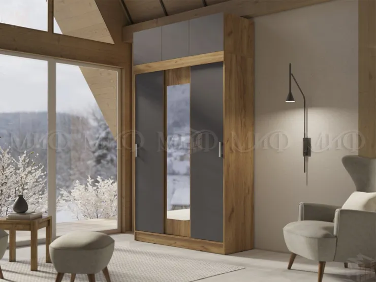 Шкаф-купе с антресолью Роджина/Бася (крафт золотой/графит)