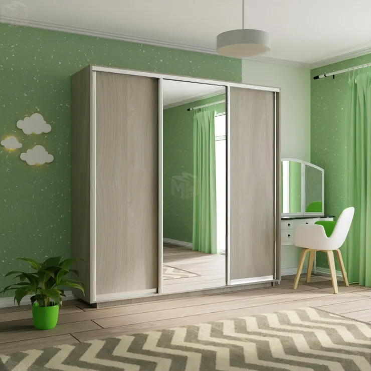 Шкаф-купе Экспресс трио 1 зеркало 2400 (ясень шимо)