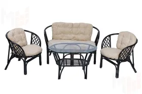 Комплект Багама с диваном с простыми  подушками и овальным столом