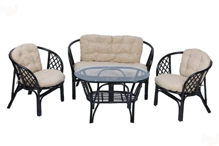 Комплект Багама с диваном с простыми  подушками и овальным столом