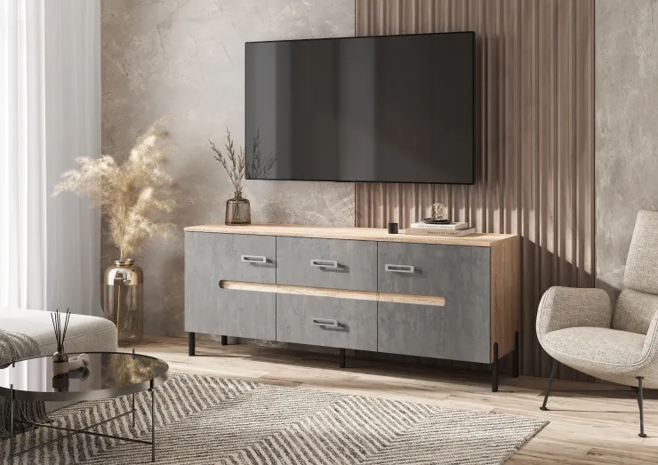 Тумба ТВ Ким (металл) Сонома/Бетон темный