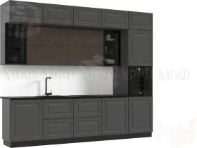Кухня Престиж 3,0 компоновка №2 (Графит/Графит софт/Прайм орех)