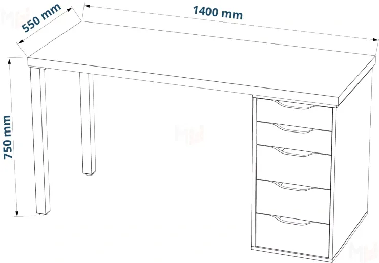 Стол письменный Ингар 2/5Т  дуб беленый / белый