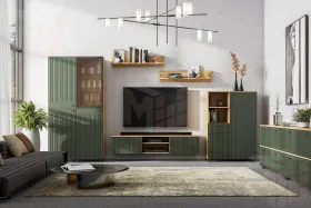 Тумба многофункциональная Милан Дуб Золотой/Олива Софт