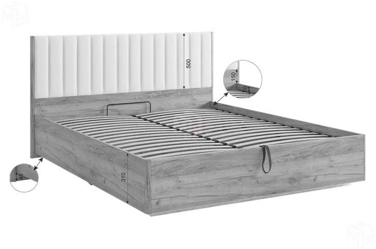 Кровать Адам с подъемным механизмом 160х200 дуб крафт золотой/белый (экокожа)