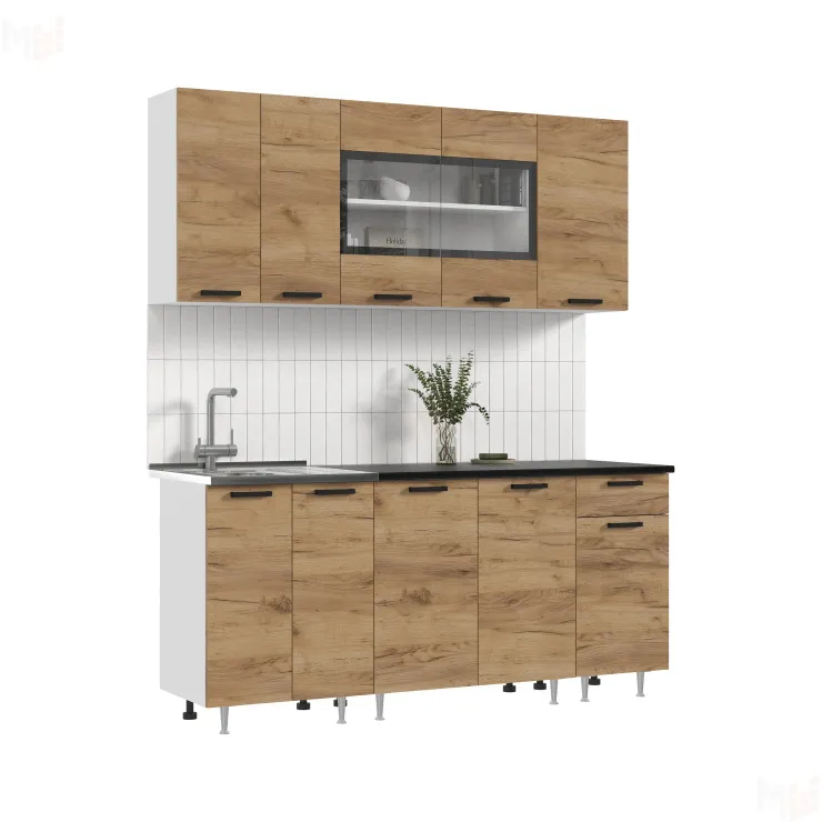 Кухня Рио New 1,8 (490) ЛДСП Дуб крафт, Белый (Антарес)