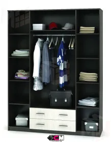 Шкаф 4-х створчатый с ящиками Квадро (венге/дуб)