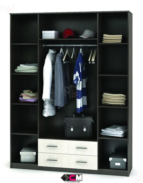 Шкаф 4-х створчатый с ящиками Квадро (венге/дуб)