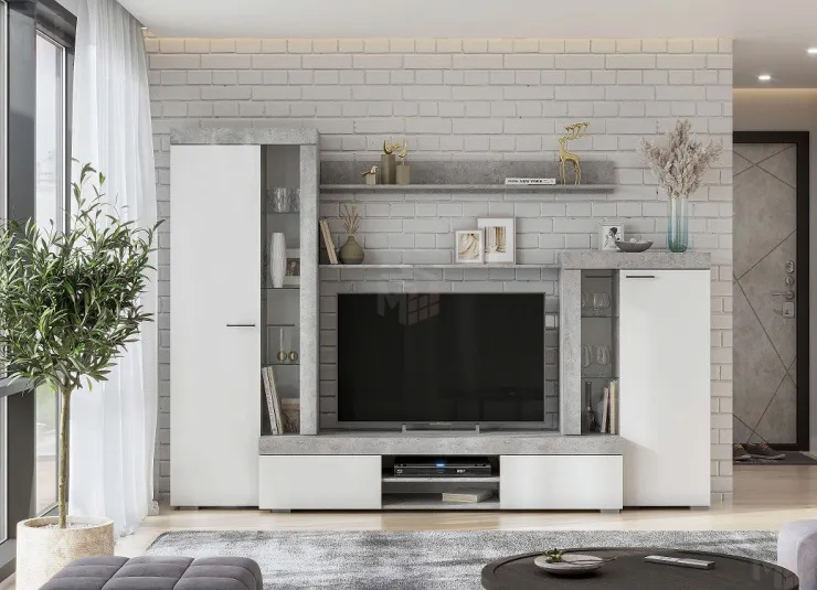 Гостиная МГС 5 Цемент светлый-Белый