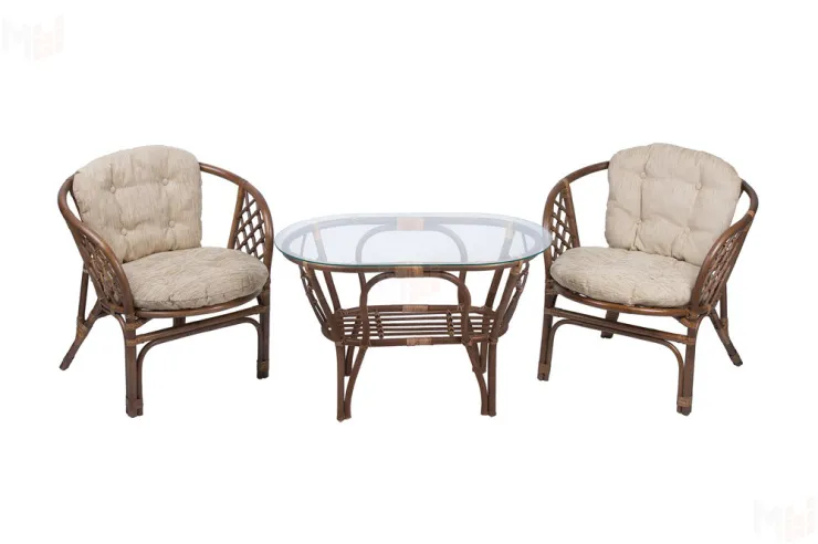 Комплект Багама Дуэт с простыми бежевыми подушками и овальным столом