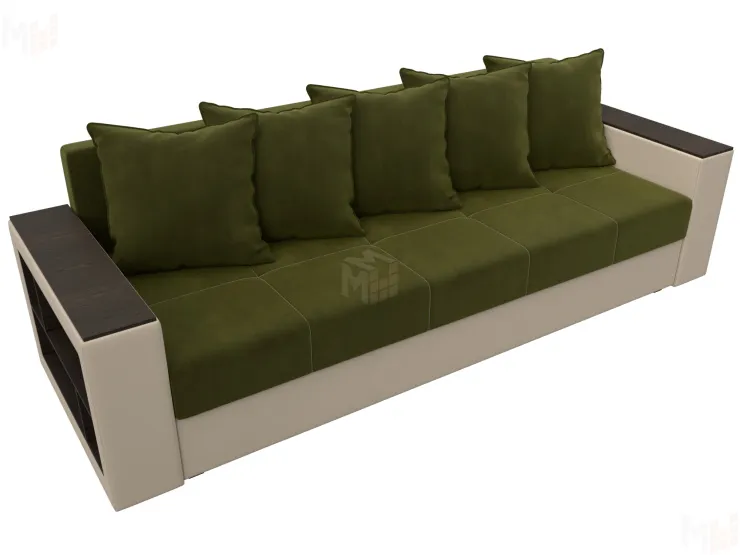 Диван прямой Дубай Лайт полки слева ( Зеленый\Бежевый )
