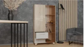 Стеллаж Копенгаген со стеклом (дуб сонома/белый матовый)