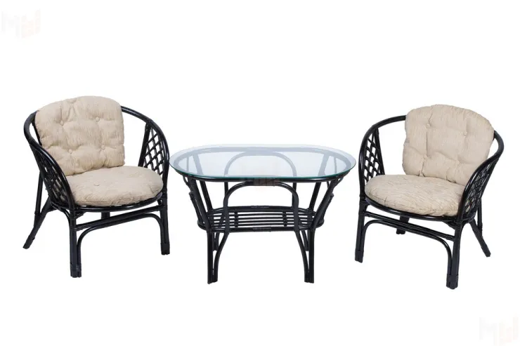 Комплект Багама Дуэт с простыми бежевыми подушками и овальным столом