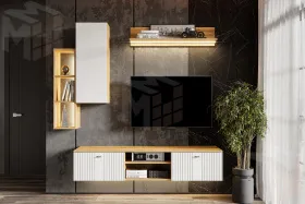 Модульная гостиная Милан Дуб золотой/Белый матовый