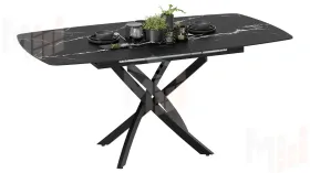 Стол обеденный раздвижной Манхеттен Т1 Черный муар, Стекло матовое черный мрамор