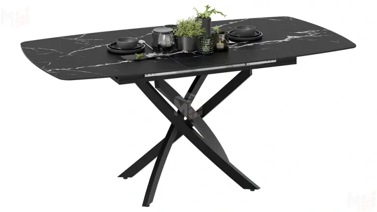 Стол обеденный раздвижной Манхеттен Т1 Черный муар, Стекло матовое черный мрамор