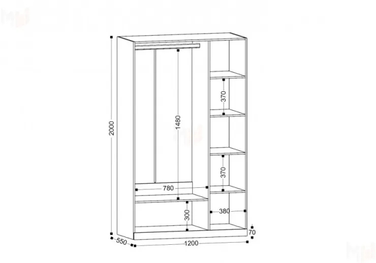 Шкаф 3-х створчатый Николь 23 Кашемир/Ручки-черные матовые
