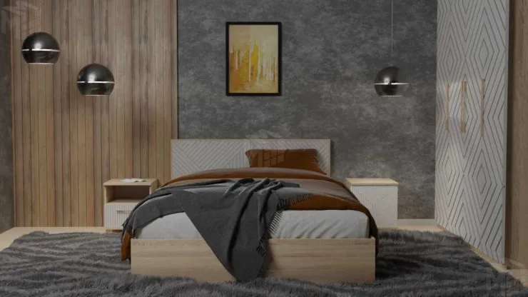 Кровать Копенгаген 1,4 (с настилом) (дуб сонома/белый матовый)