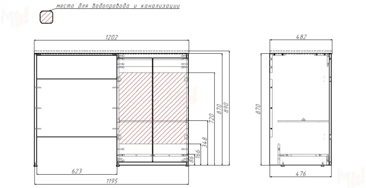 Тумба под умывальник Космос 120 без ящика Домино