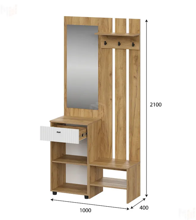 Вешалка Милан (исполнение 1) Дуб Золотой/Белый Матовый