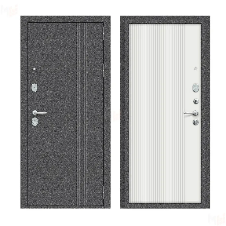 Входная металлическая дверь Тайга-9 Вертикаль Антик Серебряный/Белый