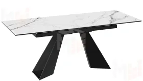Стол обеденный Гермес Черный муар, Стекло глянцевое белый мрамор