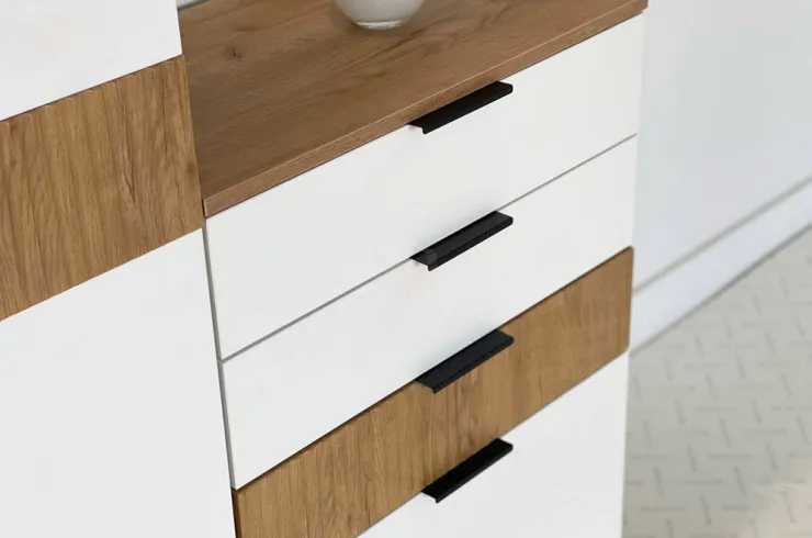 Стенка в гостиную Бери дуб крафт золотой/белое дерево