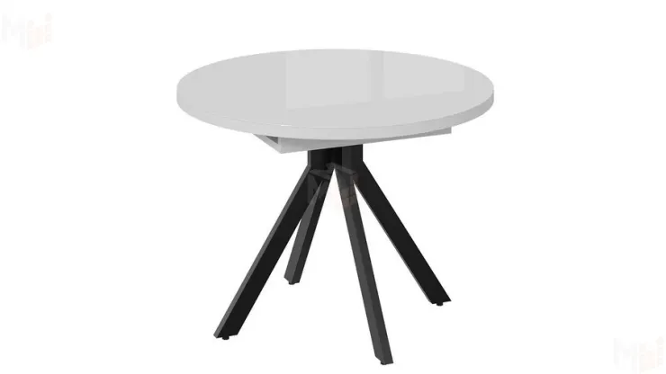 Стол обеденный раздвижной Стокгольм Тип 1  Черный муар, Стекло глянцевое белое