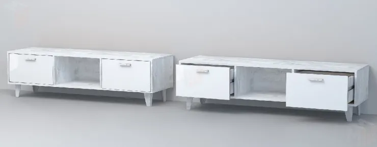 Тумба Т-3 Эго на ножках  Бетон Светлый/Белый Глянец