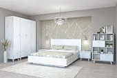 Спальный гарнитур ЭГО Бетон Светлый/Белый Глянец Вариант 2