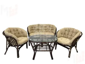 Комплект Багама с диваном и полными бежевыми подушками (стол овальный)