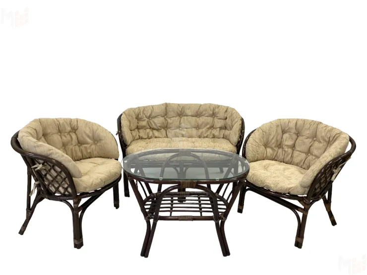 Комплект Багама с диваном и полными бежевыми подушками (стол овальный)